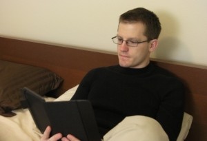 Kevin and his Kindle Kevin with a Kindle