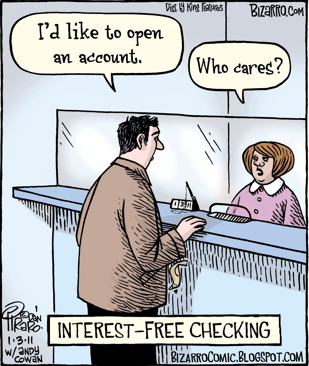Interest free checking cartoon