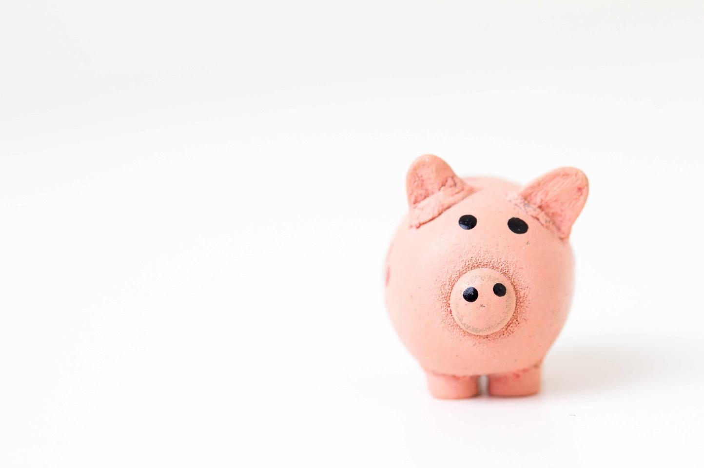 A cloth pink piggy bank on a white background.