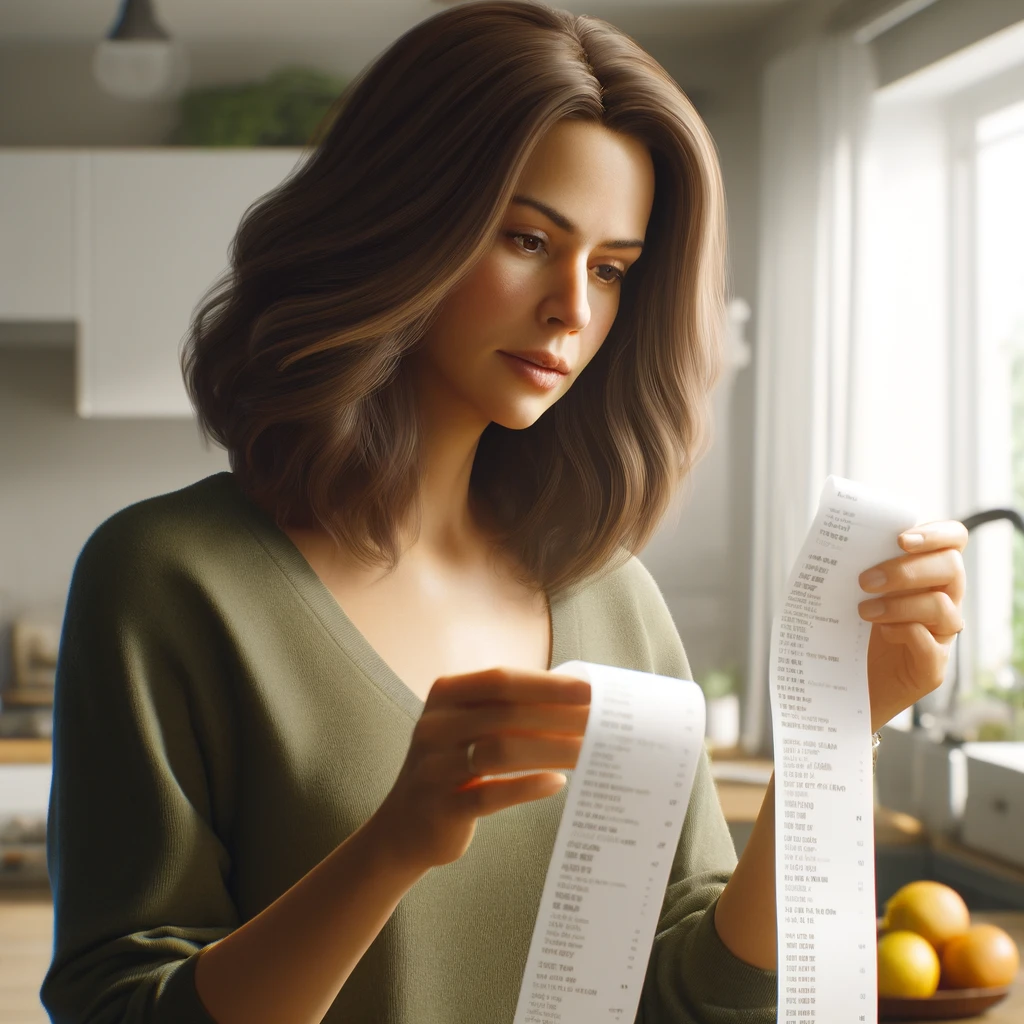 Woman looking at receipt