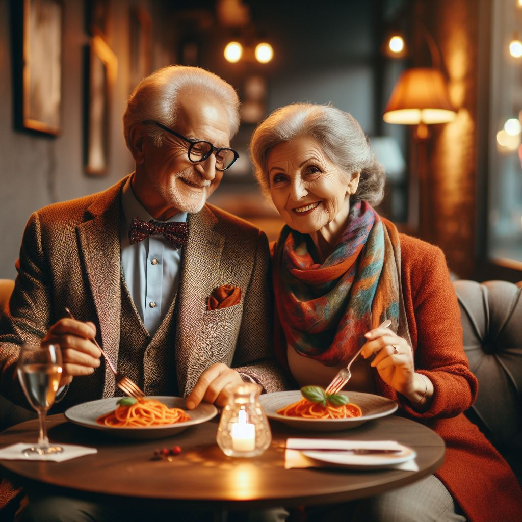 Old man and woman at restaurant