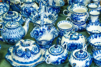 blue and white porcelain tea set