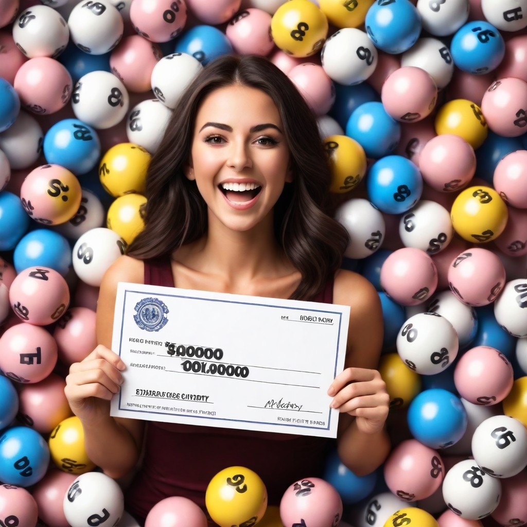 woman holding a lottery check