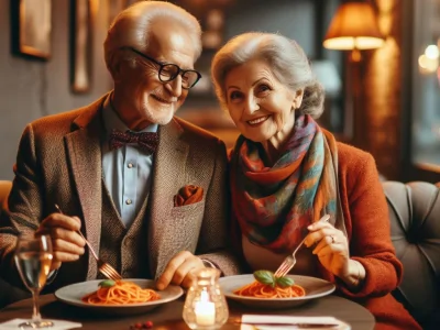 Old man and woman at restaurant