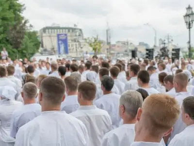 Meeting of people in white clothes