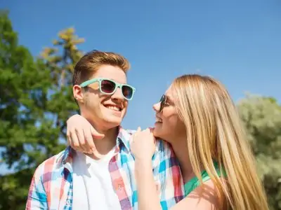 smiling couple having fun outdoors