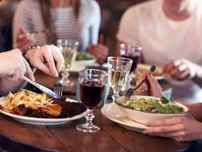 Group Of Friends Enjoying Meal In Restaurant
